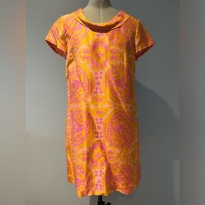 J.Crew Collection Cocktail Silk Dress Pink Orange Print 100% Silk Lined Size 8